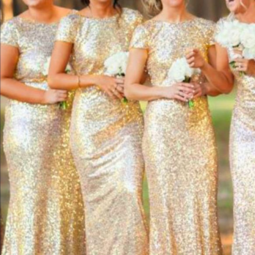 Gold Sequined Backless Gown